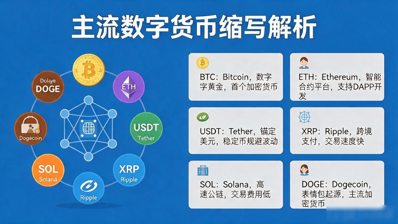 国外数字货币名子有哪些？BTC、ETH、USDT这些缩写都代表啥